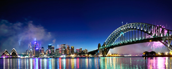 Fototapeta premium Sydney Harbour NYE Fireworks Panorama
