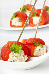 Canape with sweet peppers and cream cheese