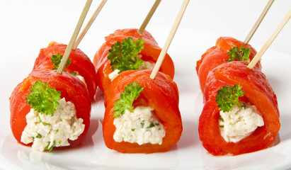 Canape with sweet peppers and cream cheese