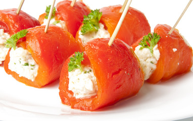 Canape with sweet peppers and cream cheese