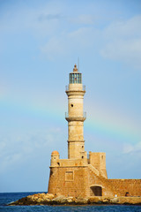 Obraz premium Leuchtturm im Hafen von Chania/Kreta/Griechenland