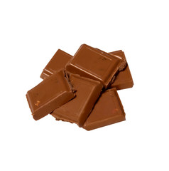 Cubes of chocolate on white background