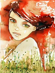 Papier Peint photo Lavable Inspiration picturale fille en rouge