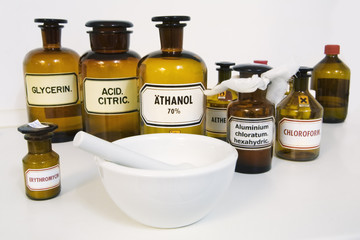 medicine bottles in a drugstore