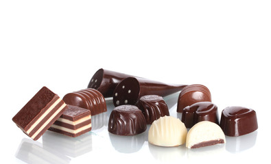 Many different chocolate candy isolated on white