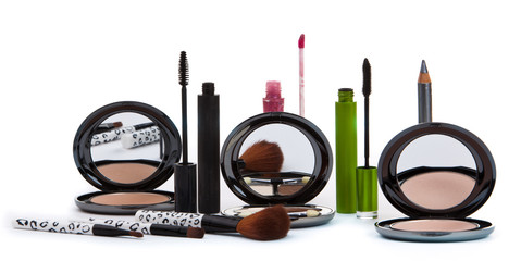 Various cosmetics isolated over white. Makeup products