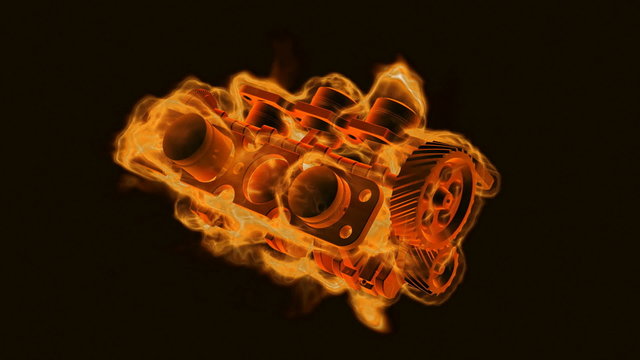 engine on fire 3D (HD, 30fps, loop, 3d render)