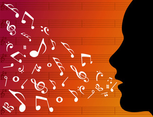 Woman head silhouette with music notes