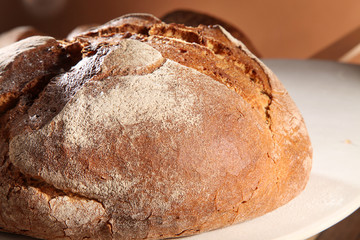Krusten Brot auf Brot Schieber Nahaufnahme