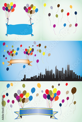 Colorful Balloons Blank Banners And Ribbons Stock Image And