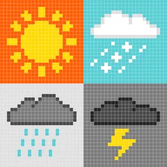 Papier Peint photo Lavable Pixels Symboles météo en pixels