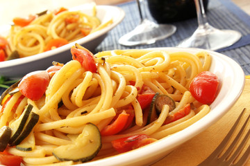 A dish of italian long pasta - bucatini