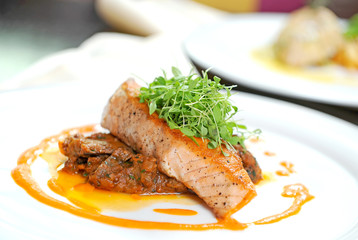 Delicious grilled salmon steak