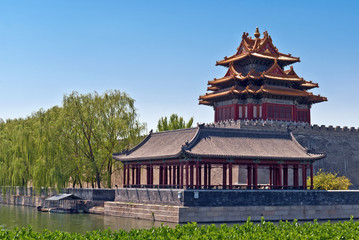 Obraz premium The northwest corner tower of Forbidden City wall.