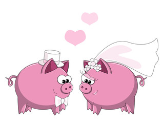 Wedding of cute Valentine's pigs
