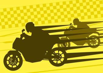 Sport motorbike riders motorcycle silhouettes in race track