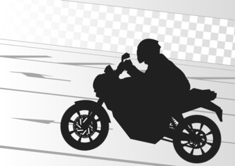 Sport motorbike riders silhouettes in urban city landscape