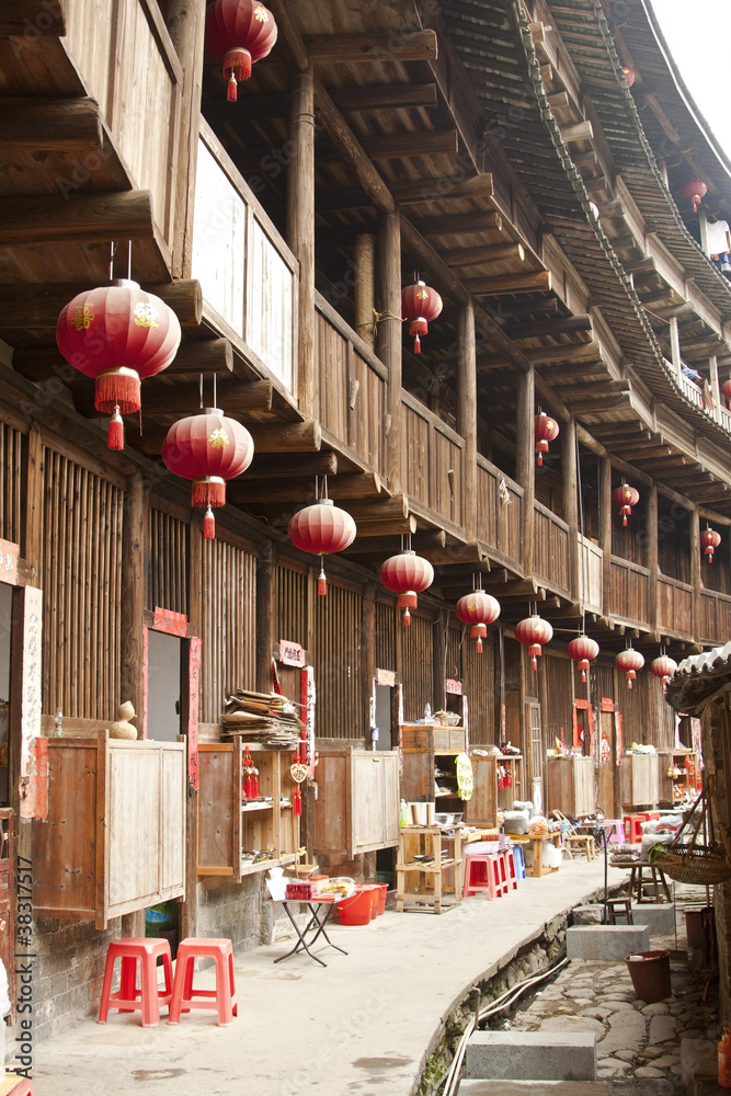 Wall mural interior of tulou in fujian, china