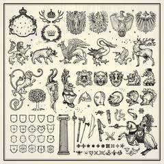 heraldry elements collection - obrazy, fototapety, plakaty