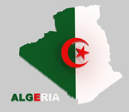 Algeria, map with flag, isolated on grey with clipping path