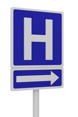 Hospital road sign on a white background