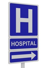 Hospital road sign on a white background