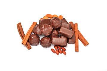 Chocolate candy with peanuts and almonds