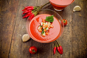 Gazpacho on wooden table