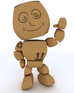 Cardboard Box Figure Waving Hello