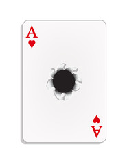 Ace of heart with a bullet hole