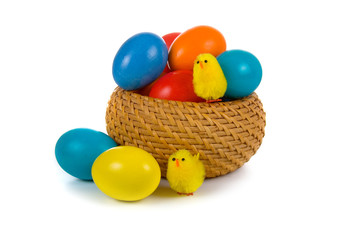Fototapeta na wymiar Easter eggs and chicken