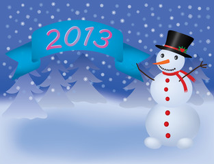 snowman with banner scroll 2013 vector illustration