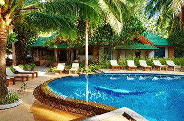 Recreation area with swimming pool