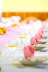 Reception or wedding table ready, farther focus