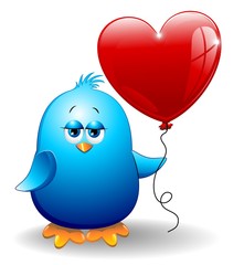 Ucellino Con Cuore Palloncino-Bird with Heart Balloon-Vector