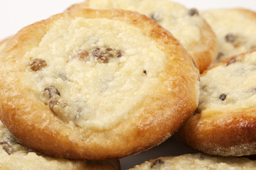 curd tarts with raisins, close-up