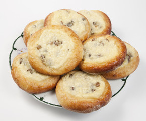 curd tarts with raisins, top view