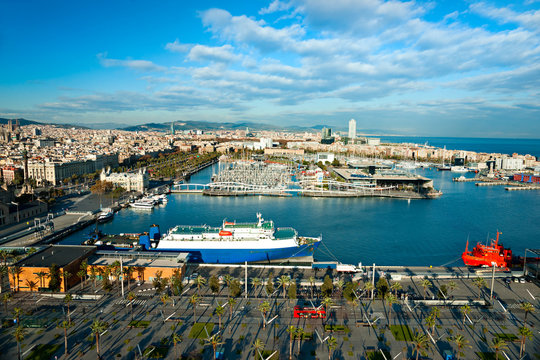 Barcelona port view from the air.