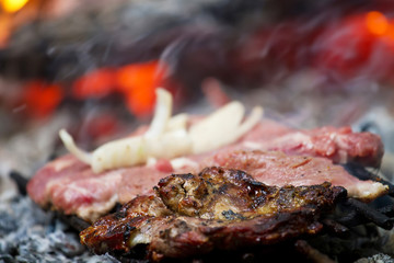 Meat on wooden coals