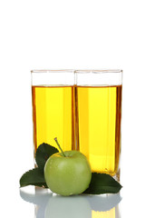 Glasses of fregh apple juice isolated on white