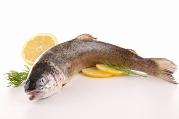 raw trout on white
