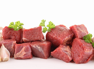 isolated raw fresh beef cubes