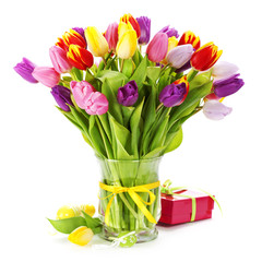 spring tulipswith easter eggs