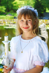 girl going to the first holy communion