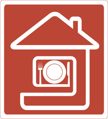 sign with house silhouette and utensil icon