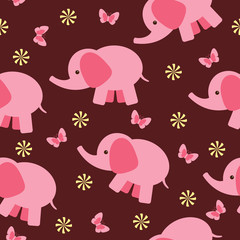 Seamless wallpaper with pink elephant.