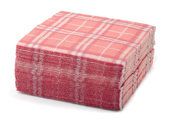Stack of pink paper napkins isolated on white