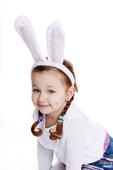 Portrait of baby girl with bunny ears headband