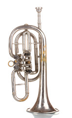 old trumpet isolated on white