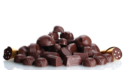 Many different chocolate candy isolated on white